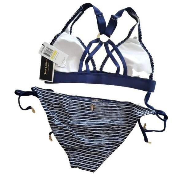 Juicy Couture Swim Set Couture Riviera Tie Side Bikini & Halter Bra Sz Medium - Picture 2 of 6